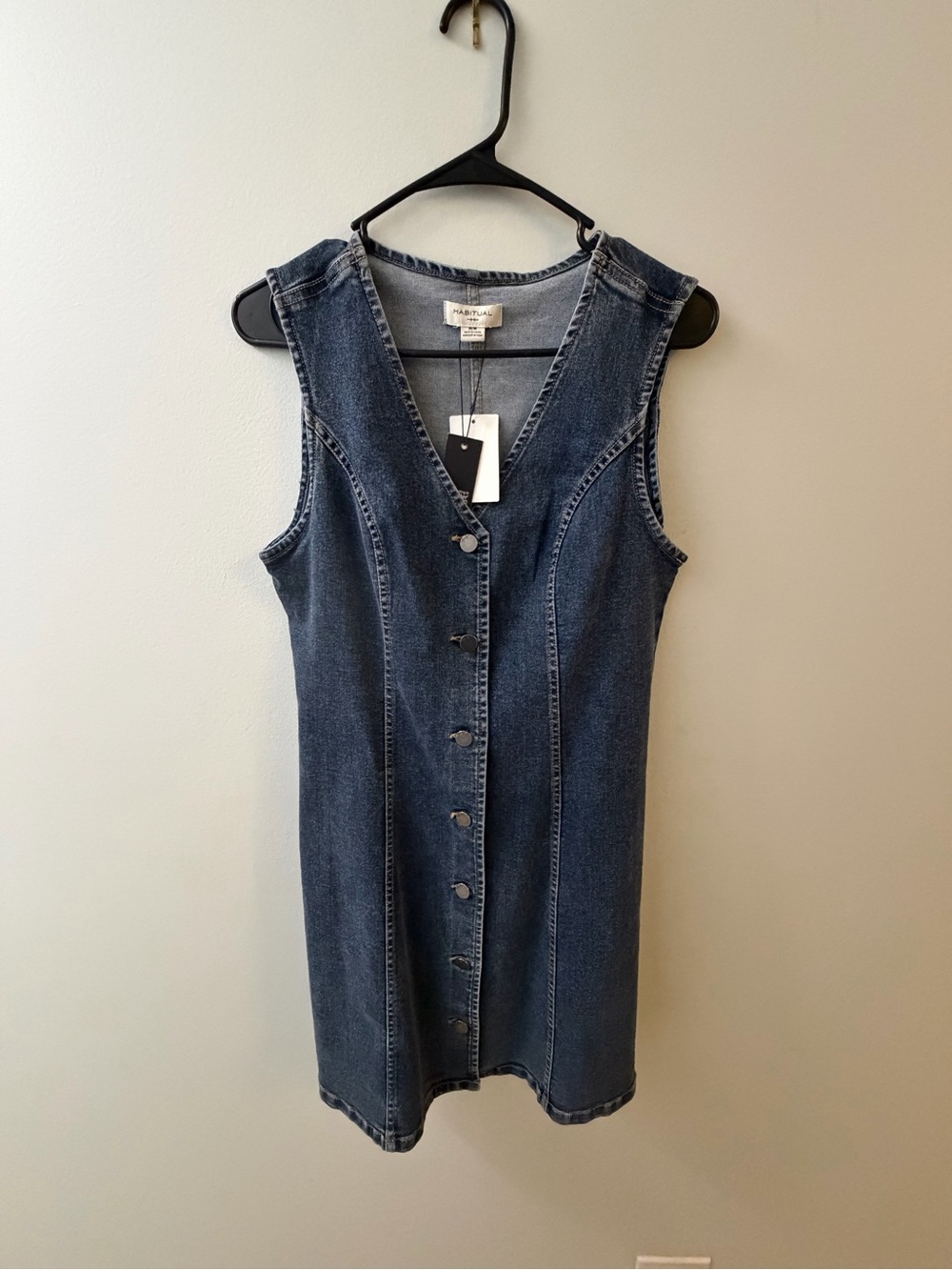 Habitual Dark Blue Denim Button-Front Sleeveless Dress